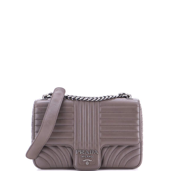 Prada Medium Chain Flap Shoulder Bag Diagramme Quilted Leather - Picture 1 of 8